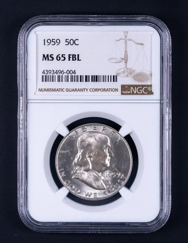 1959 Franklin Half Dollar NGC MS65 FBL Full Bell Lines Gem White WB004