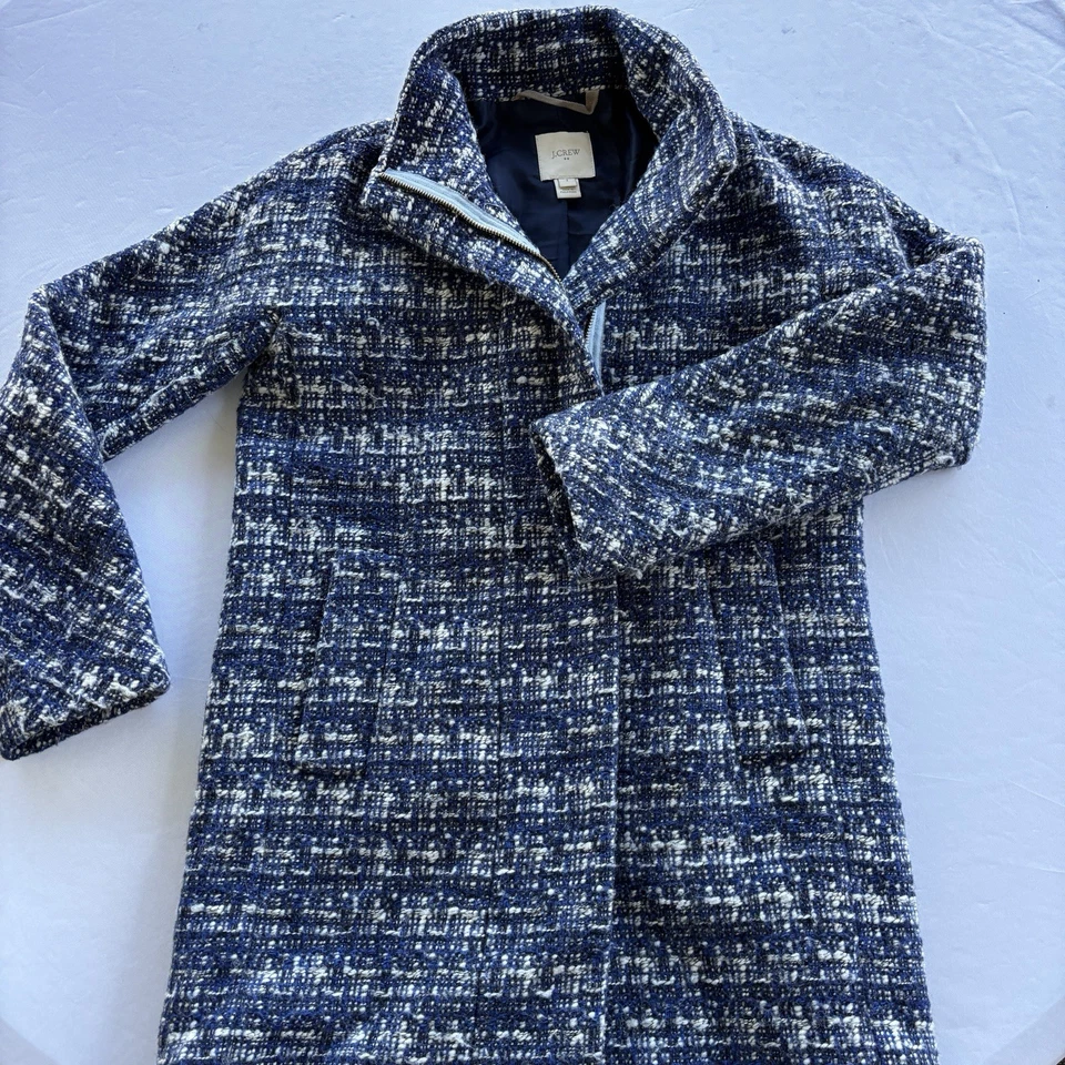 J.Crew Women’s Tweed Wool Blend Zip Coat Blue Navy White Size 2 Style E4933 - Image 2 of 4