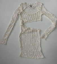 Pretty Little Thing Knit Mini Dress Extra Small Beige Womens Sparkle Long Sleeve