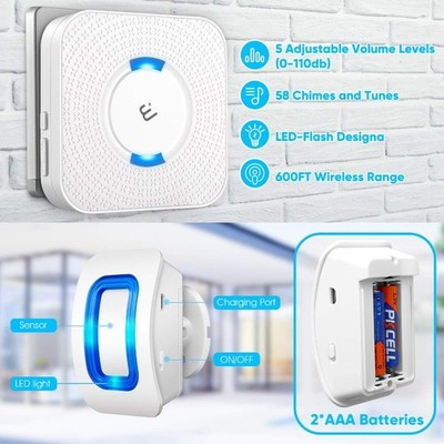 Wireless Motion Sensor Alarm with 52 Chimes/4 Level Volumes/LED Flash 