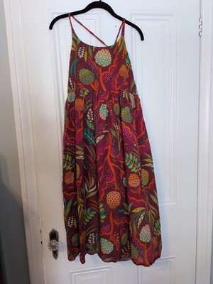 Gundrum Sjoden Cotton Women's Size L Floral Dress Boho Hippie Festival Pockets