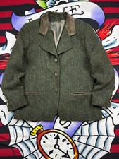 Vintage Harris Tweed Luxury Scottish Wool Blazer Jacket Leather