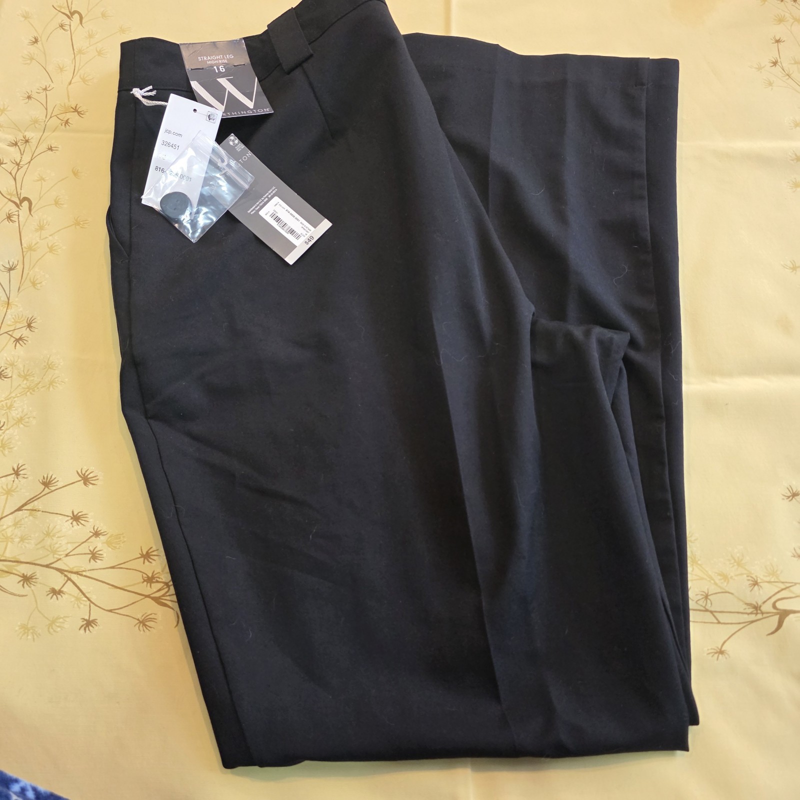 Worthington Black Straight-Leg High-Rise Polyester Blend Button Dress Pants