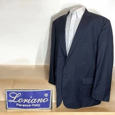 Loriano Suit Jacket Mens 56L Navy Blue Solid Super 150s Polyester Double Vented