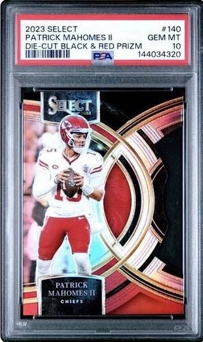 Patrick Mahomes 2023 Select Football #140 Die-Cut Black & Red Prizm PSA 10