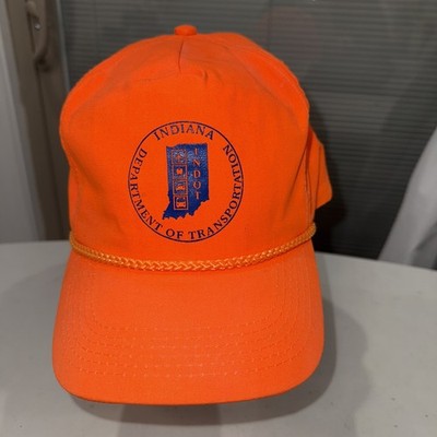 INDOT INdiana Dept of Transportation Fluorescent Orange Work Hat Cap StrapBuckle