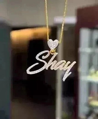 1.30 Ct Round Cut  Real Moissanite Customize Name Pendant 14K Yellow Gold Plated