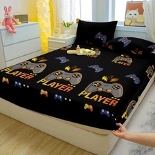 1 Cartoon Fun Game Printed Matte Fitted Sheet, Bedroom Printed Bed Cover, Beddin