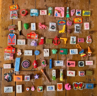 70x Vintage 70er 80er Jahre Neuheit Radiergummis Sammlung Restposten teils selten!