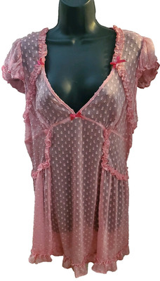 NWT SEXY SHEER PINK WHISPERS NIGHTY V NECK RUFFLED BOTTOM NIGHT GOWN RETAIL 36$