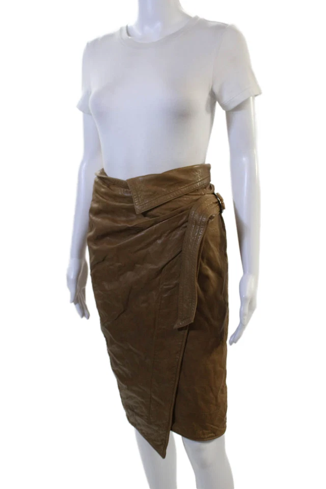 Saia Feminina Etoile Isabel Marant Couro de Cordeiro Marrom Tamanho 34 - Imagem 2 de 4