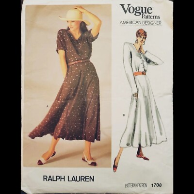 Vintage Ralph Lauren for Vogue American Designer Dress Pattern #1708 Size 8  CUT | eBay