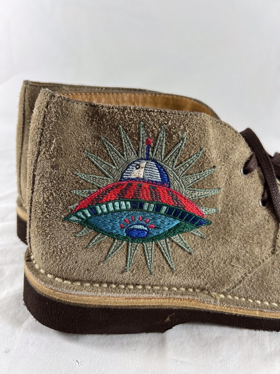 GUCCI Beige Suede Owl & UFO Embroidered Men's Ankle Boots