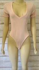 Pretty Little Thing Bodysuit Women Pink Peach Short Sleeve V Neck NWT Size 12