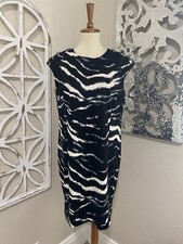 MICHAEL KORS large BLACK IVORY ANIMAL PRINT STRETCH SLEEVELESS SHEATH DRESS