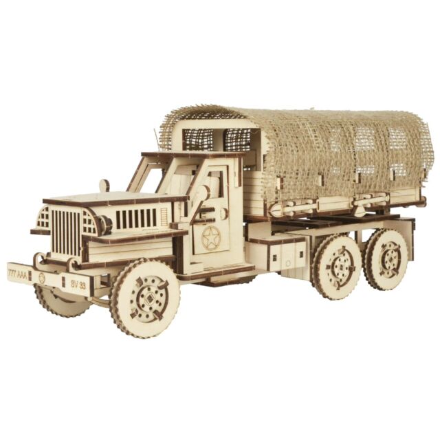 Wooden eco STUDEBACKER US6 MILITARY TRUCK 3D Pazzle Construction Set with paints