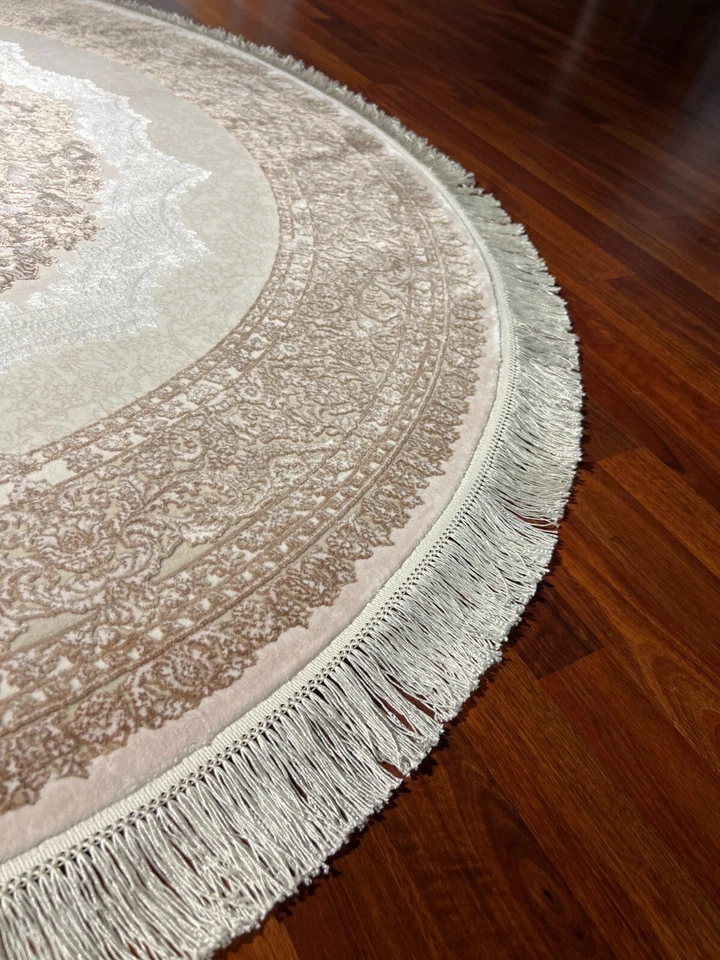 5x5 ft Beige Bamboo Silk Round Rug – Vintage Circle Rug for Home Decor - Image 4 of 4