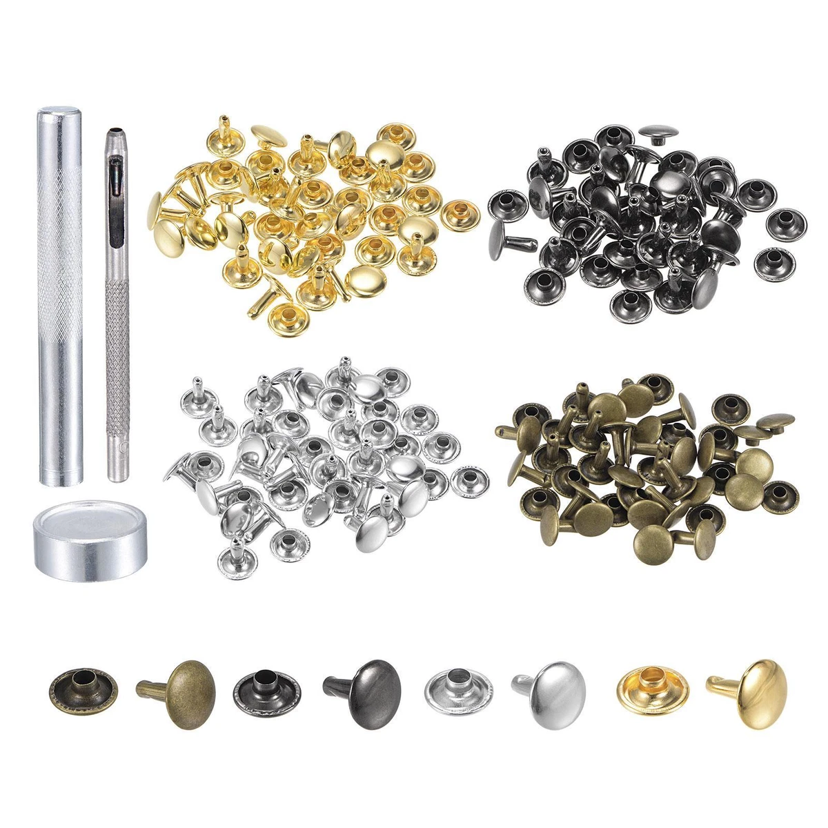 80 Sets Leather Rivets Kit 4 Colors 10mm Brass Rivet Studs with Setting  Tools