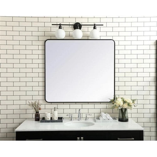 Elegant Decor Evermore 36x40" Soft Corner Metal Rectangular Mirror in Black - Picture 2 of 8