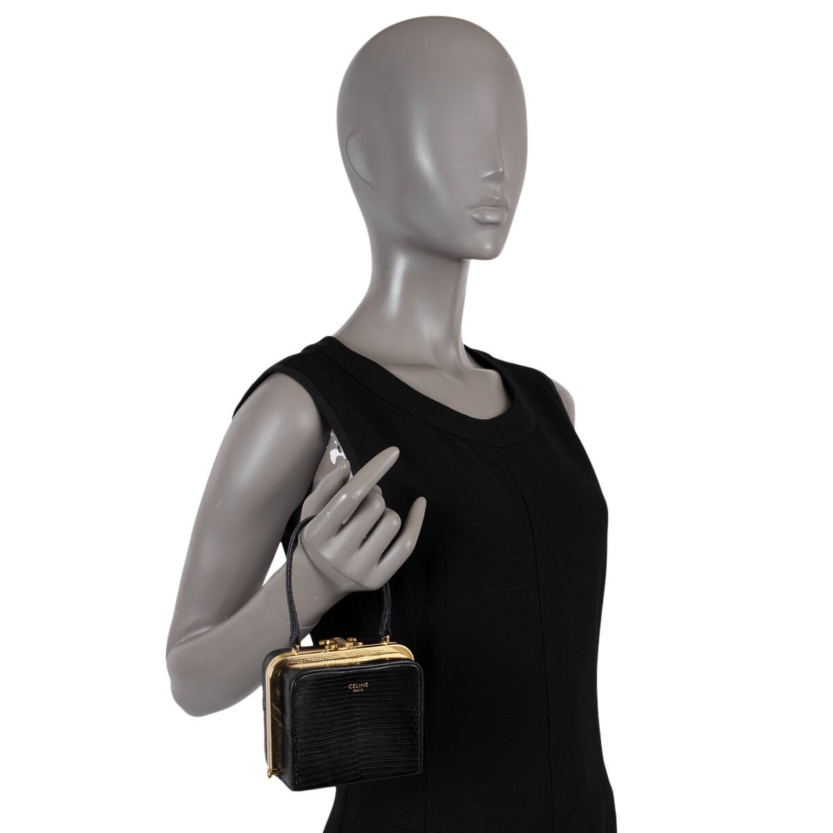 69753 auth CELINE black LIZARD LANA Minaudière Evening Bag | eBay