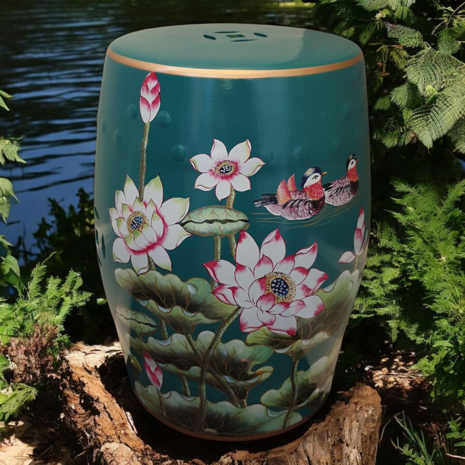Chinese Ceramic Stool / Plant Stand - Lotus Flower and Mandarin Ducks