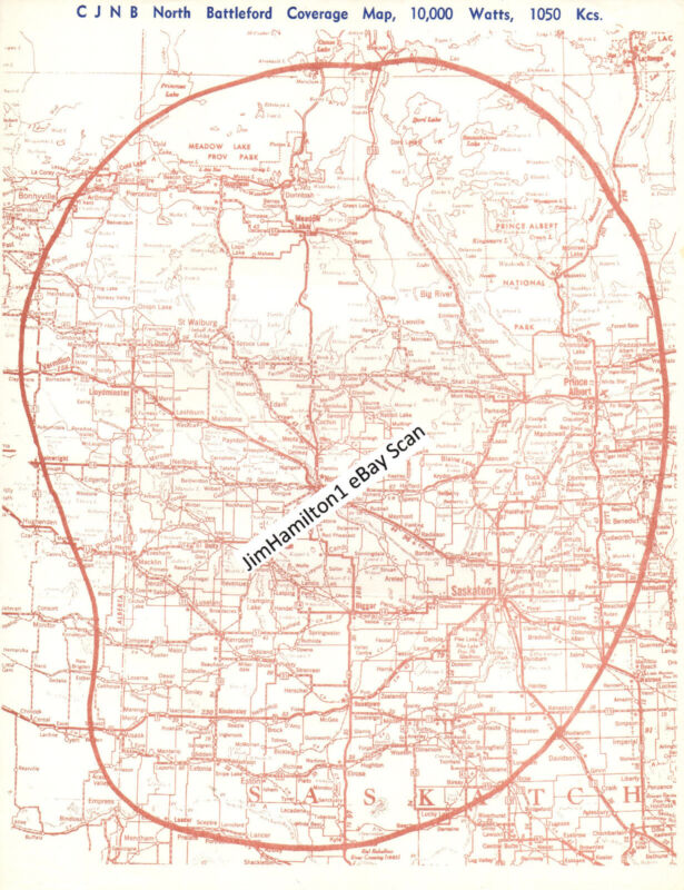 CJNB 1050 NORTH BATTLEFORD SASKATCHEWAN RADIO COVERAGE MAP ORIGINAL