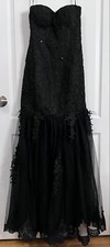 FASHIONNOVA Mermaid Dress Formal Prom Gown Sz SMALL Black Lace Organza Tulle NWT