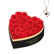 Forever Real Roses 27 Pcs, Preserved Flowers in Heart Shape Box with Necklace...