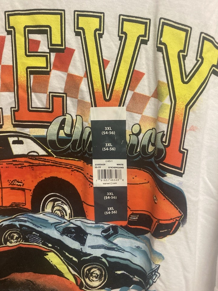 Men's Size 3XL White Tshirt Chevy Corvette Classic CHEVROLET Cars