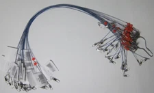 36 Top and Bottom Rigs with Large Red Beads Heavy Duty Coated Steel Wire Leader