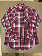    Vintage Ely Cattleman Cowboy Pearl Snap Button Down Blue Floral Vine Western