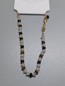 Authentic Gold Plated Tiger Eye Beaded Bracelet Natural Stone 7 Inch