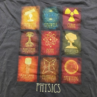 Physics Newton Curie Oppenheimer Einstein Hawking Physicists T-Shirt LG (Teacher