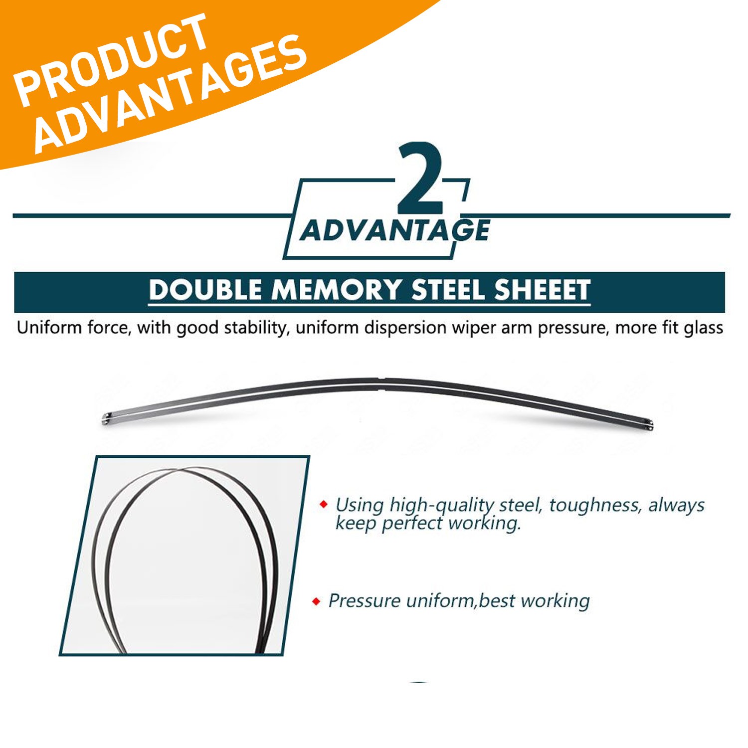 22" + 19" OEM Quality Bracketless Windshield Wiper Blades J-Hook Pair All Season