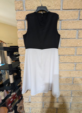 Tahari Black/White Colorblock Sleeveless Round Neck Knee Dress Zip Size 12