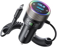 Bluetooth 5.4FM Transmitter 60W PD3.0 FastCar Chargr Coiled Cable iPhone Android