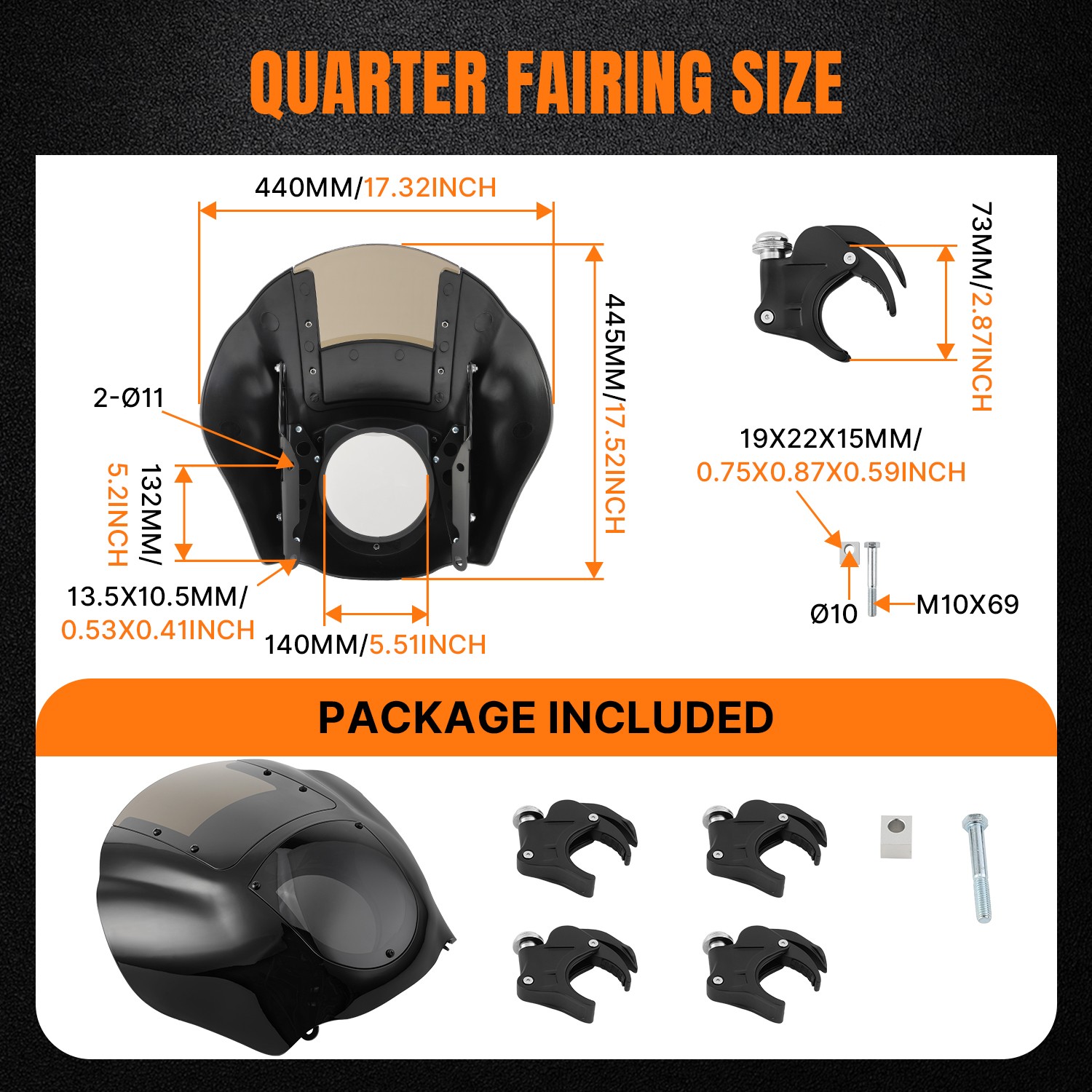 Quarter Headlight Fairing 49mm Clamps Fit For Harley Dyna Super