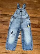 Oshkosh B gosh Vestbak Bib Overalls Size 18-24Months Blue Denim With Fun Patche