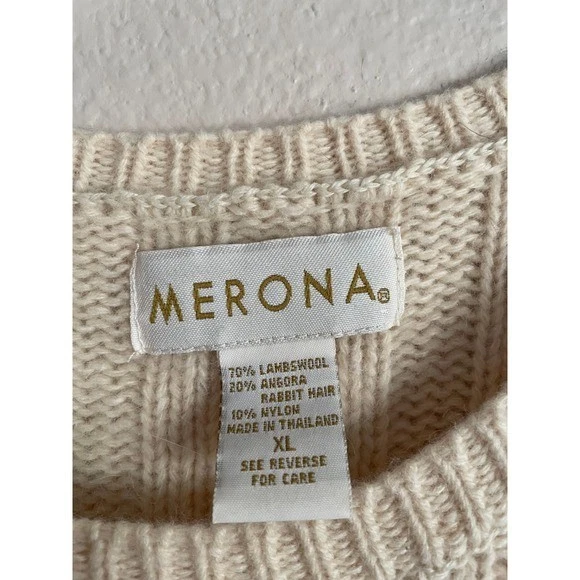 Suéter Grueso De Colección Y2K Años 90 MERONA Crema Tejido con Cable Lana de Cordero Angora XL Pescador Foto 2 de 4