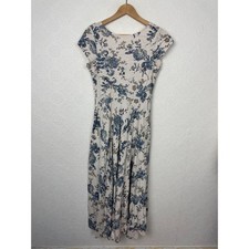Chaps Cottagecore Blue Floral Maxi Dress Short Sleeve Scoop Neck Cream Small