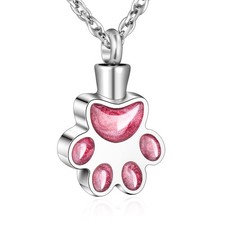 Paw Print Urn Necklace for Ashes Cremation Necklace for Pet Ashes Stainless S...