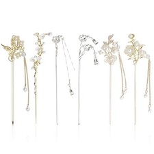 Chinese Hair Sticks, Gold Silver Japanese Hair Sticks with 3 Gold 3 Silver