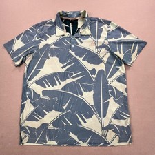 Adidas Polo Shirt Mens XL Blue Tropical Leaf Print Mesh Golf Stretch Performance