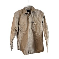 Vintage Wrangler Brushpopper Shirt Mens Large Beige Tan Pearl Snap Cowboy Rodeo