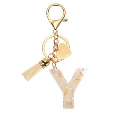 Alphabet Initial Letter Keychain Cute Charm with Tassel Heart Letter Y, Beige