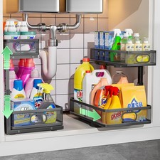Under Sink Organizer, Height Adjustable 2 Tier Under Sink Organizers and Storage