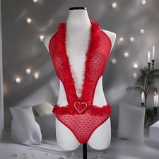 Vintage Fredericks of Hollywood Red Heart Mesh Teddy Lingerie Halter L