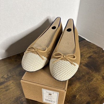 Rothy s Women s The Ballet Flat Bow Pearl Tan Cream Ballerina Size 9.5 NEW