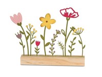 Formano Blumen A.Fuß Metall+Holz Bunt Rosa GrüN Gelb Natur Deko Skulptur