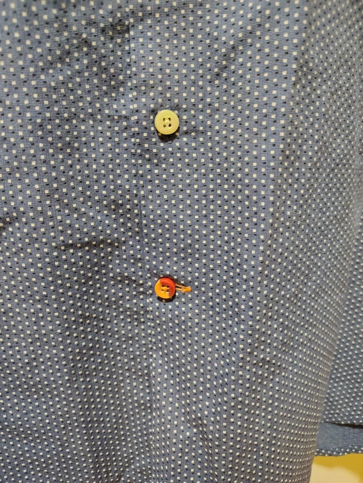 Camisa de vestir Tallia azul y blanco estampado de puntos 100 % algodón talla XL 17 1/2 Foto 2 de 4